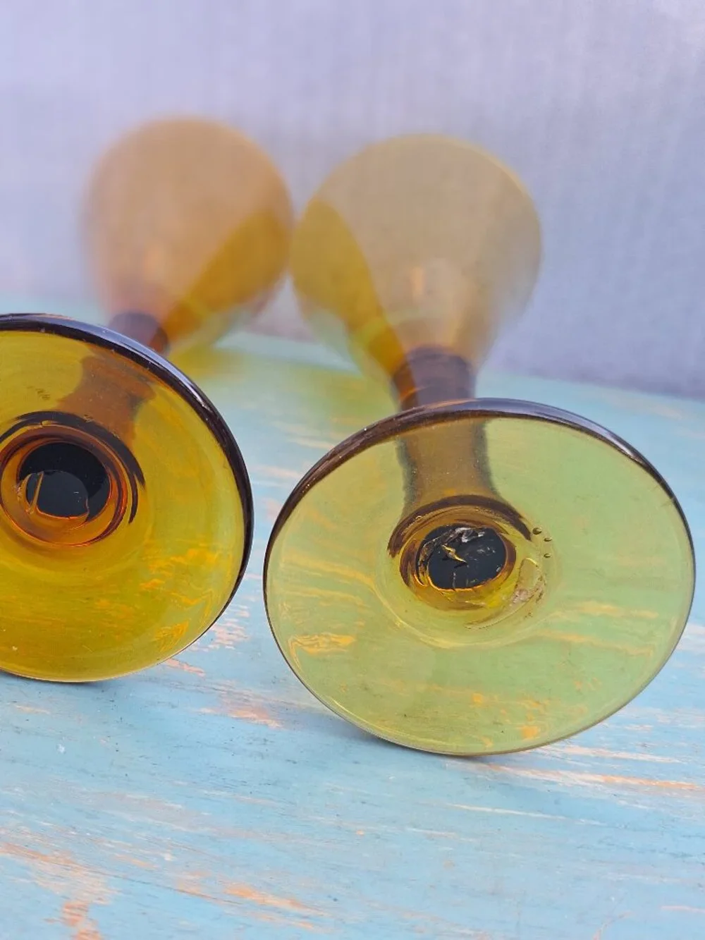 Vintage Wine Goblets Bubbles Hand Blown Glass Gold Bronze Color Pair His and Her - Picture 11 of 16